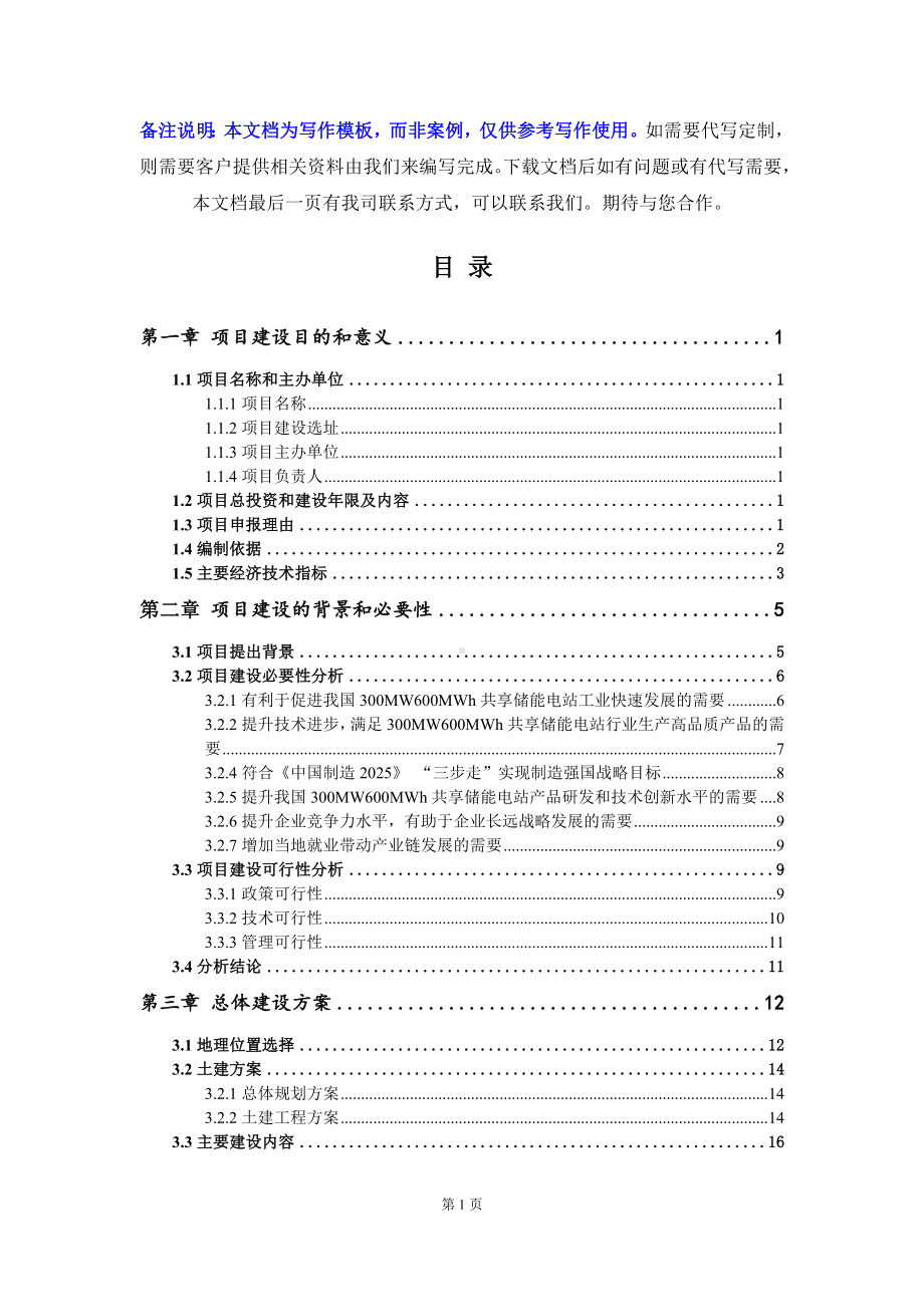 300MW600MWh共享储能电站项目建议书-写作模板.doc_第3页