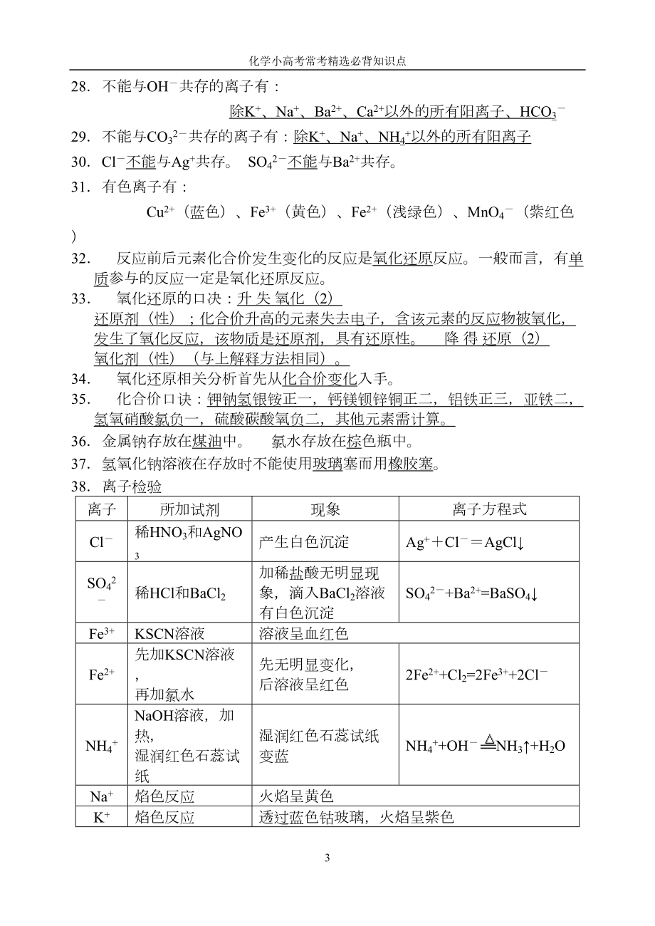 高中化学学业水平测试常考必背知识点学习资料(DOC 13页).doc_第3页