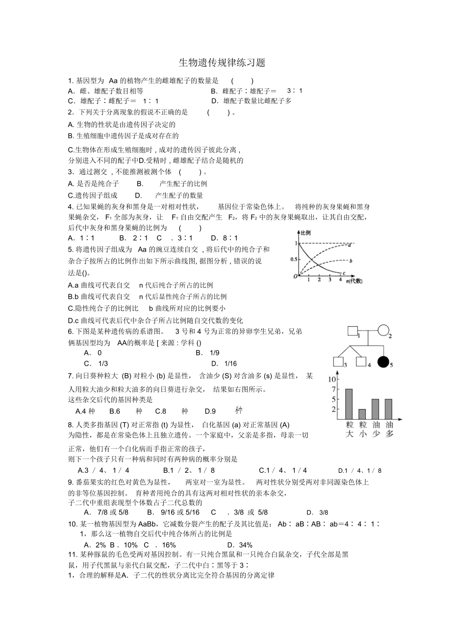 高一生物遗传规律练习题(含答案)(DOC 5页).docx_第1页