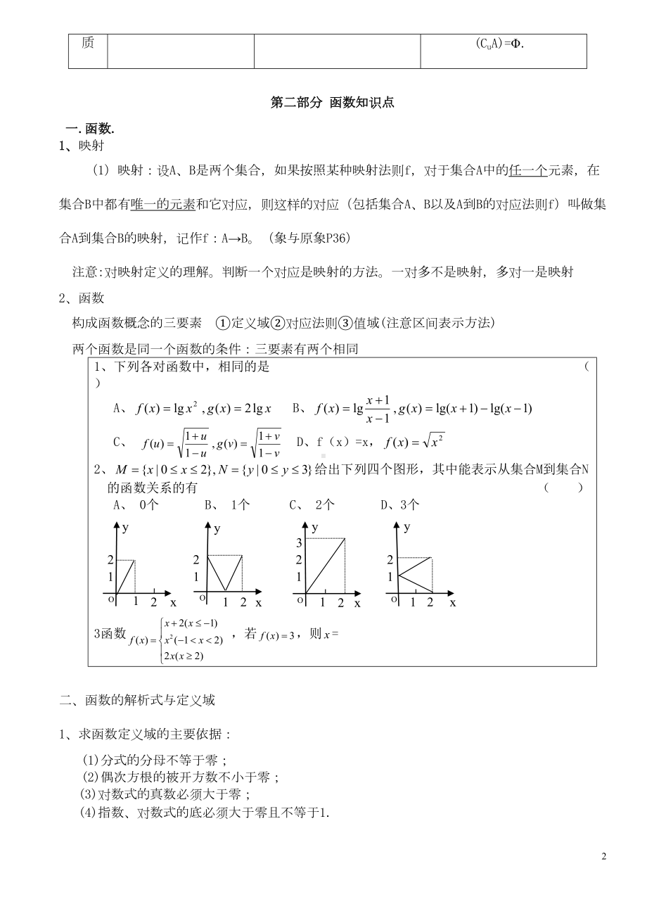 高中数学文科总复习知识点+对应练习提必修一)全(DOC 18页).doc_第2页