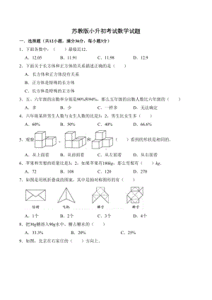 苏教版数学小升初考试试题(含答案)(DOC 17页).doc