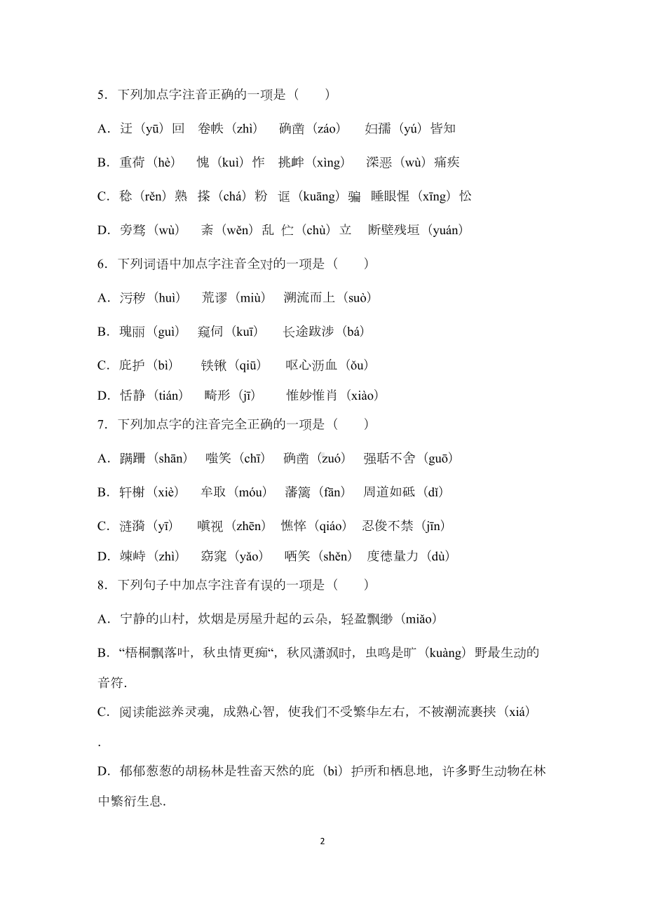 部编版中考语文专题：字音(DOC 8页).docx_第2页