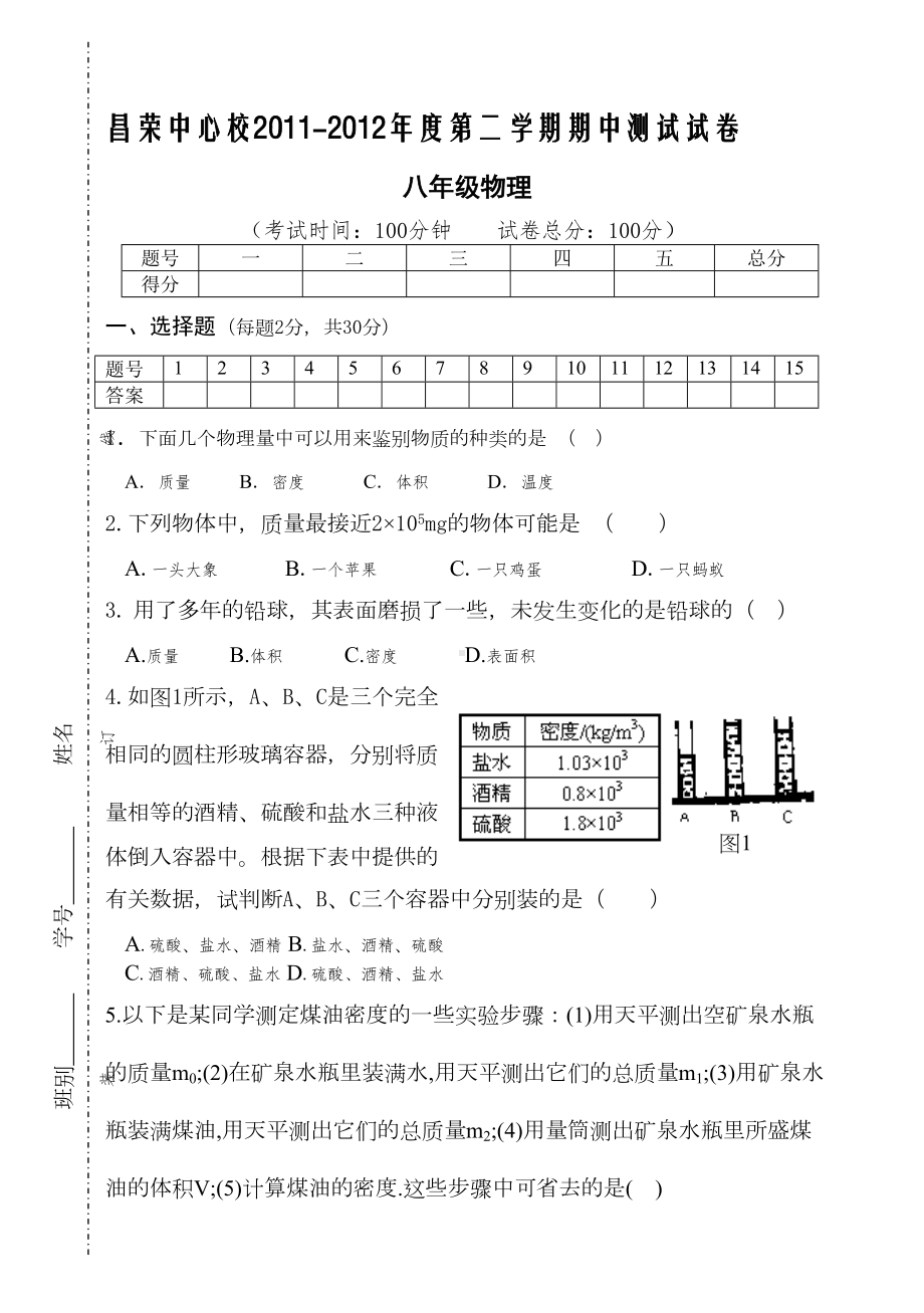 苏教版八年级(下)期中物理试卷(DOC 8页).doc_第1页