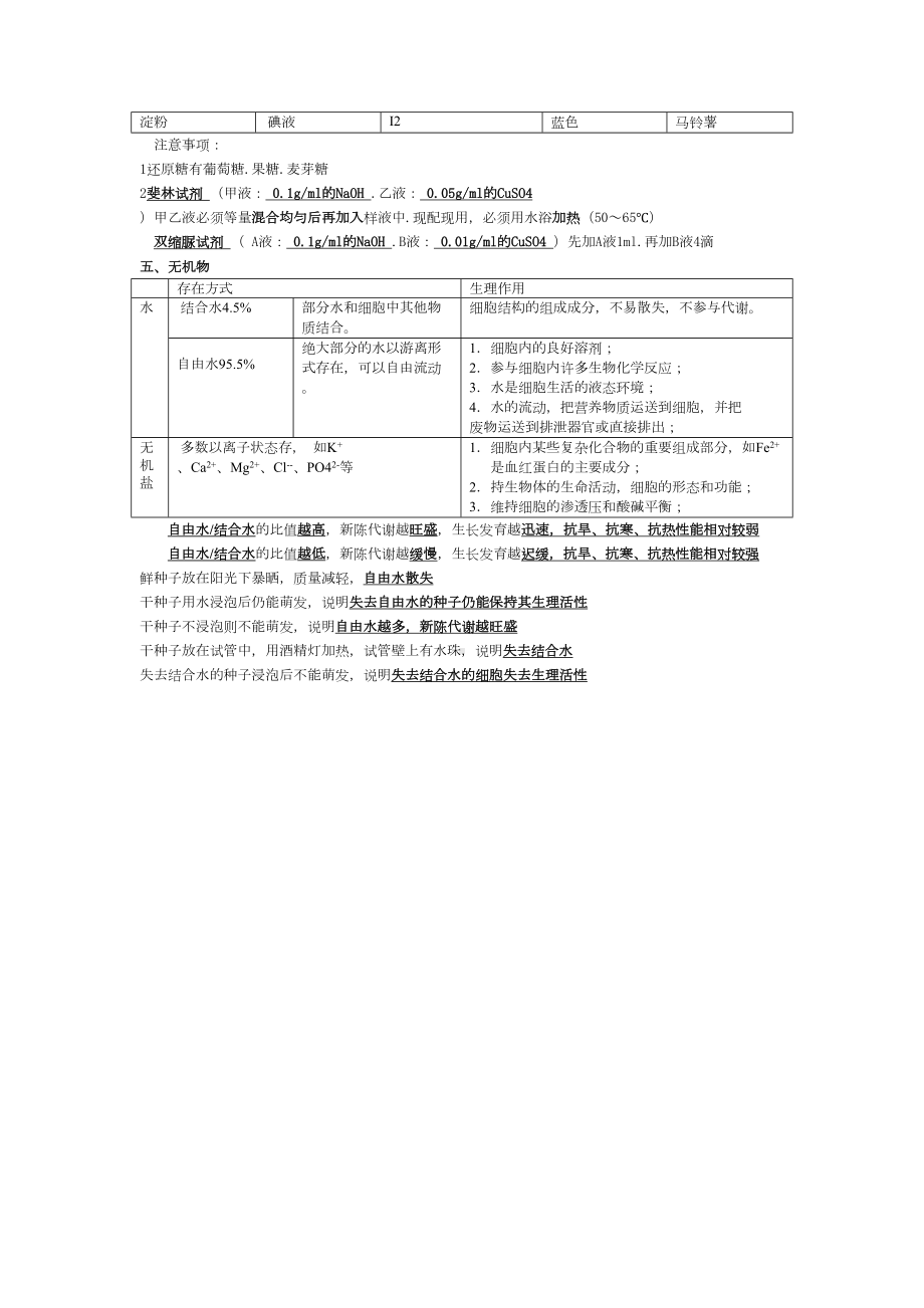 高中生物必修一第二章组成细胞的分子知识点-(DOC 3页).doc_第3页