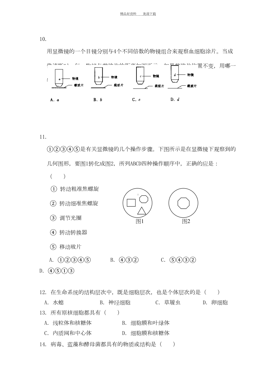 高一年级生物上册期中测试试题(DOC 10页).doc_第3页