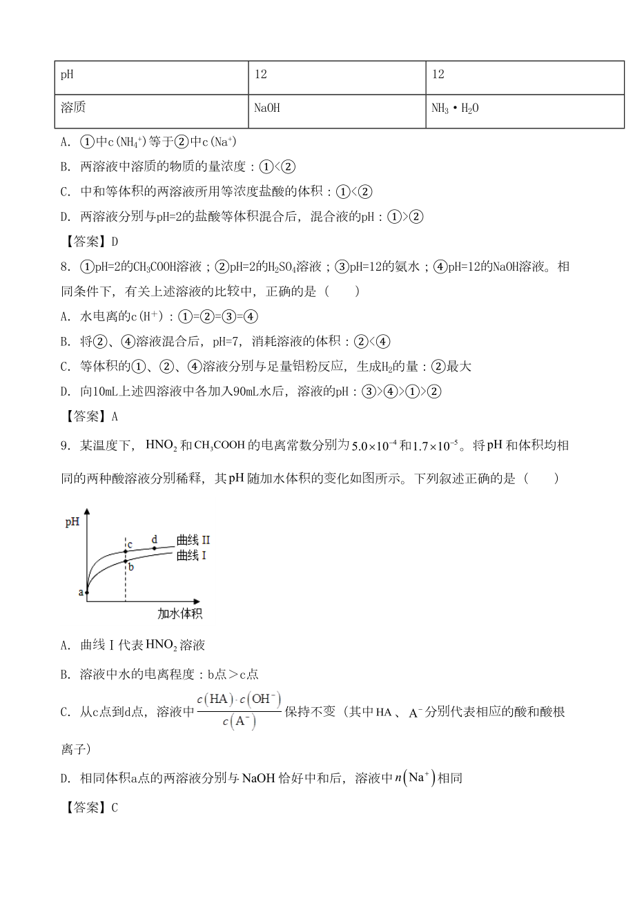 高考化学弱电解质的电离精选必刷试题(DOC 10页).docx_第3页