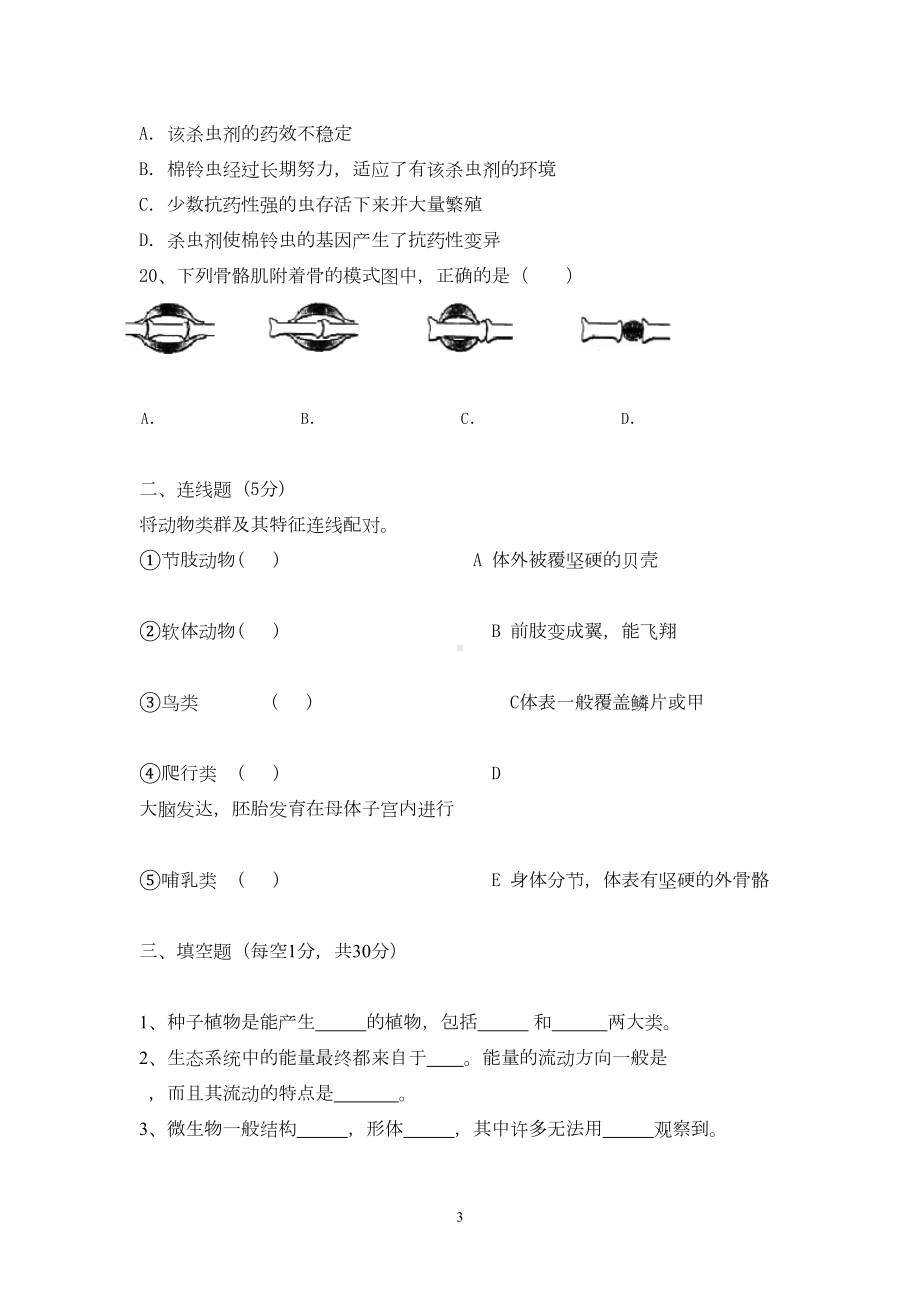 苏教版八年级生物上册期末试卷及答案(DOC 6页).doc_第3页