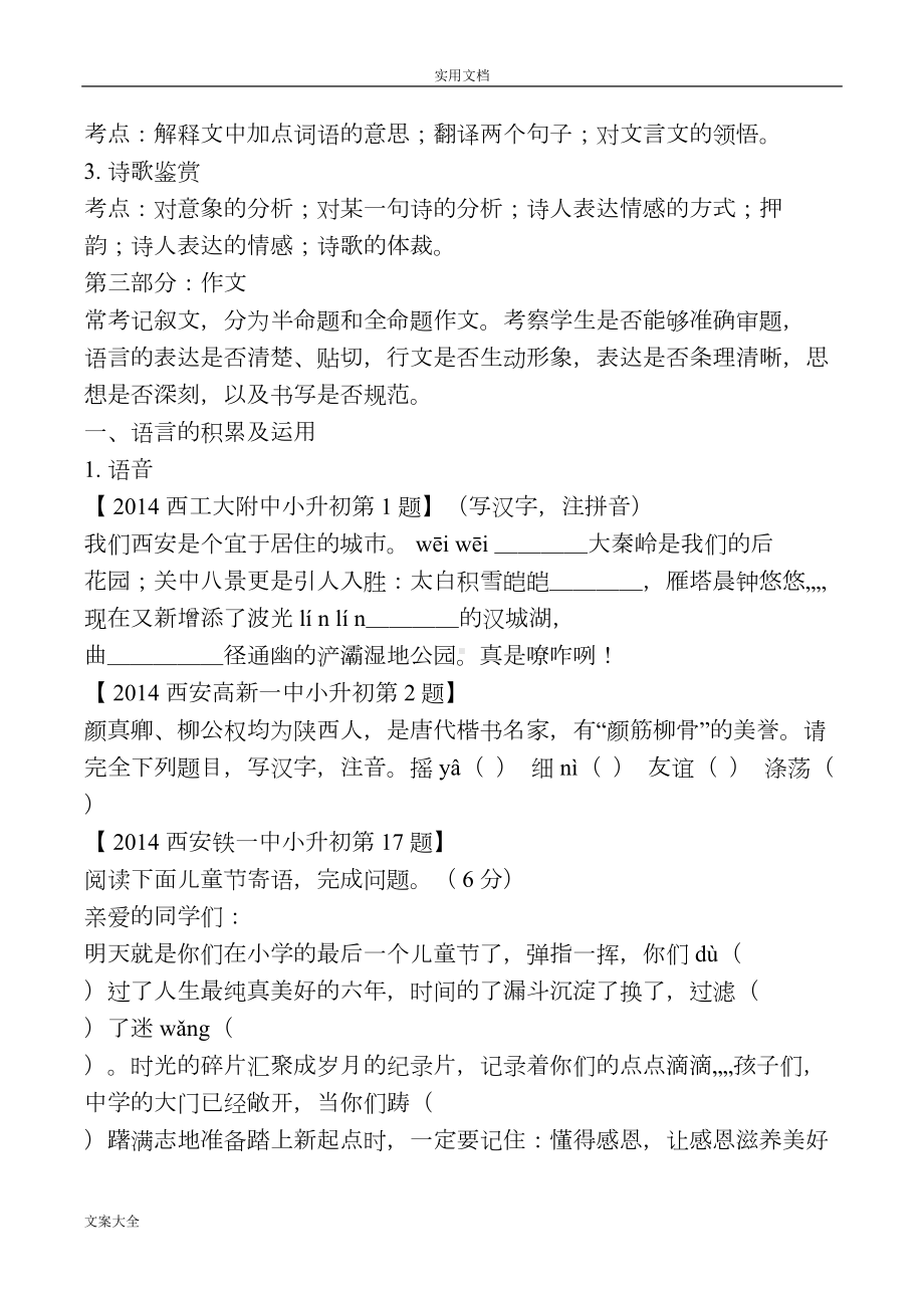 西安市五大名校小升初语文精彩试题题型及分析报告(DOC 49页).doc_第2页