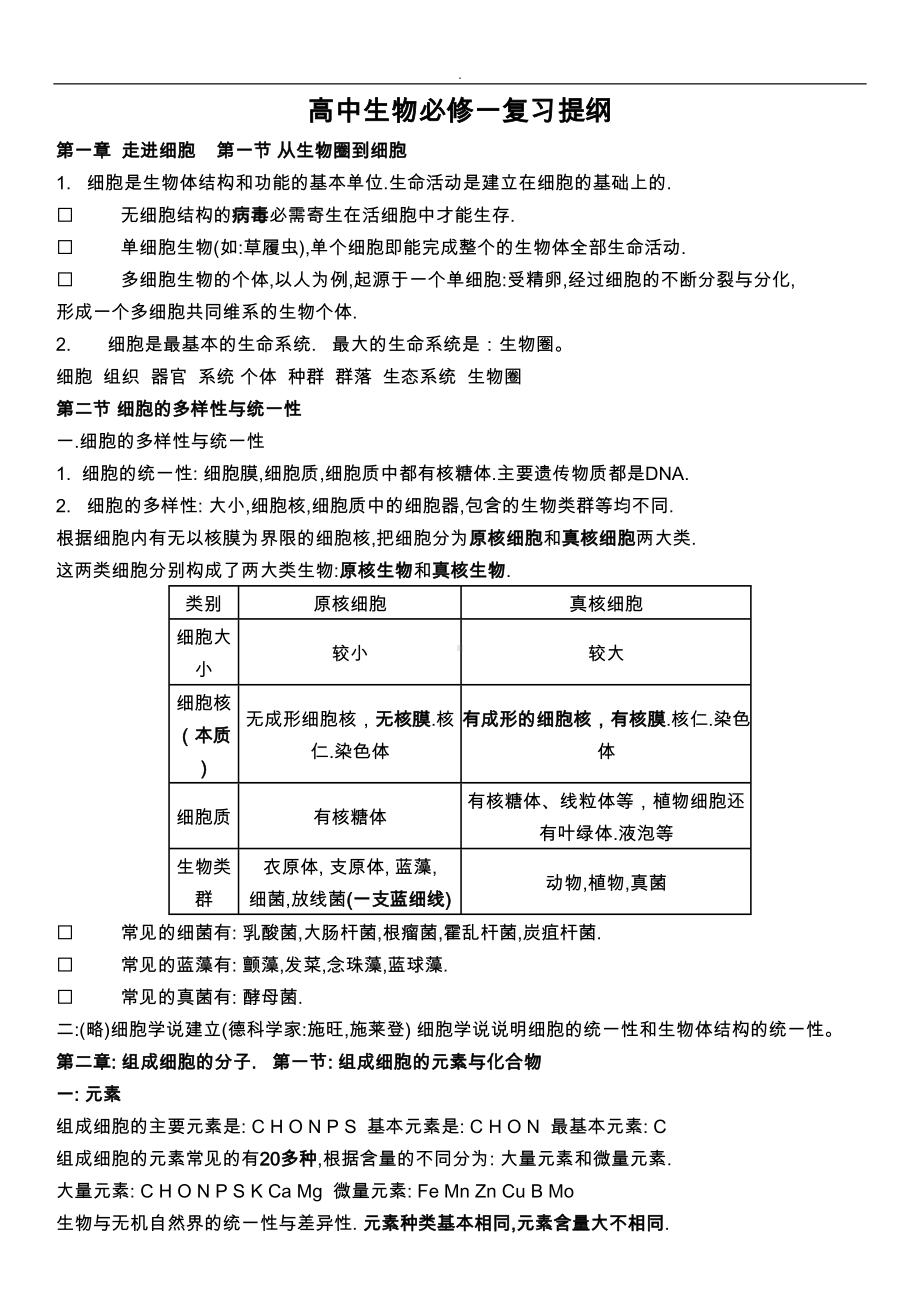 高一生物必修一复习提纲(完整版)(DOC 11页).doc_第1页