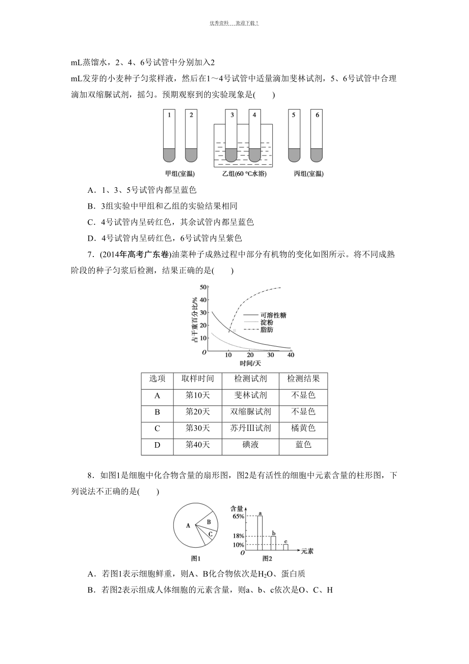 高中生物一轮复习细胞中的元素和化合物练习题带解析(DOC 12页).doc_第2页