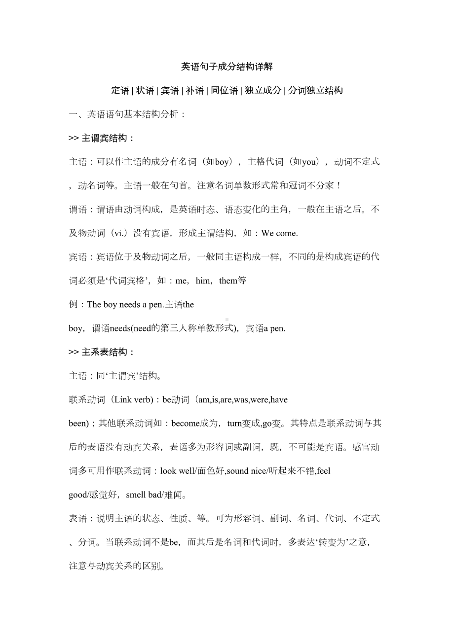 英语句子成分结构详解主谓宾定状补同位语分析(DOC 7页).doc_第1页