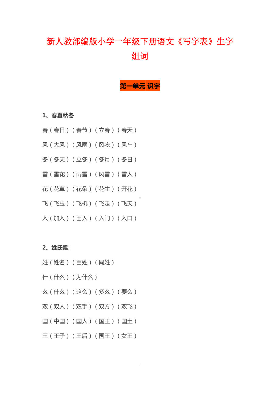 部编版一年级语文下册全册生字组词(DOC 25页).docx_第1页