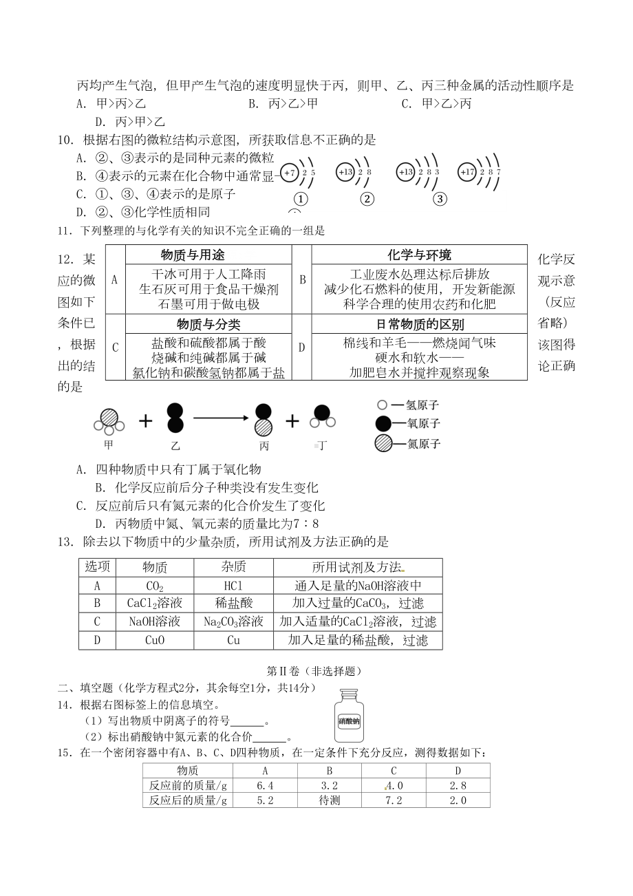 青海省西宁市2020年中考化学真题试题(含答案)(DOC 5页).doc_第2页