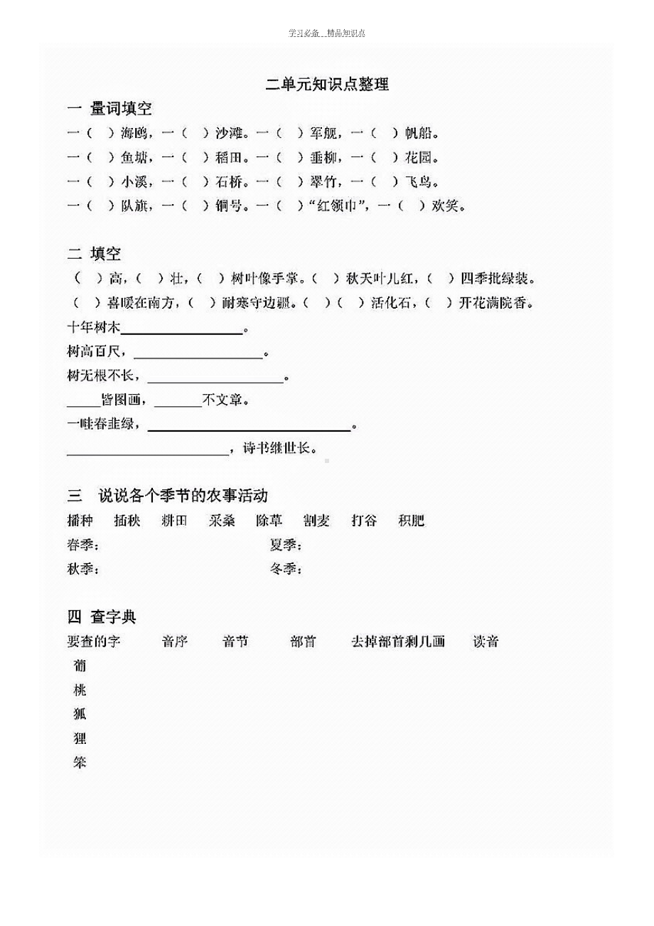 部编版二年级上册语文各单元知识点整理练习题(DOC 8页).docx_第2页