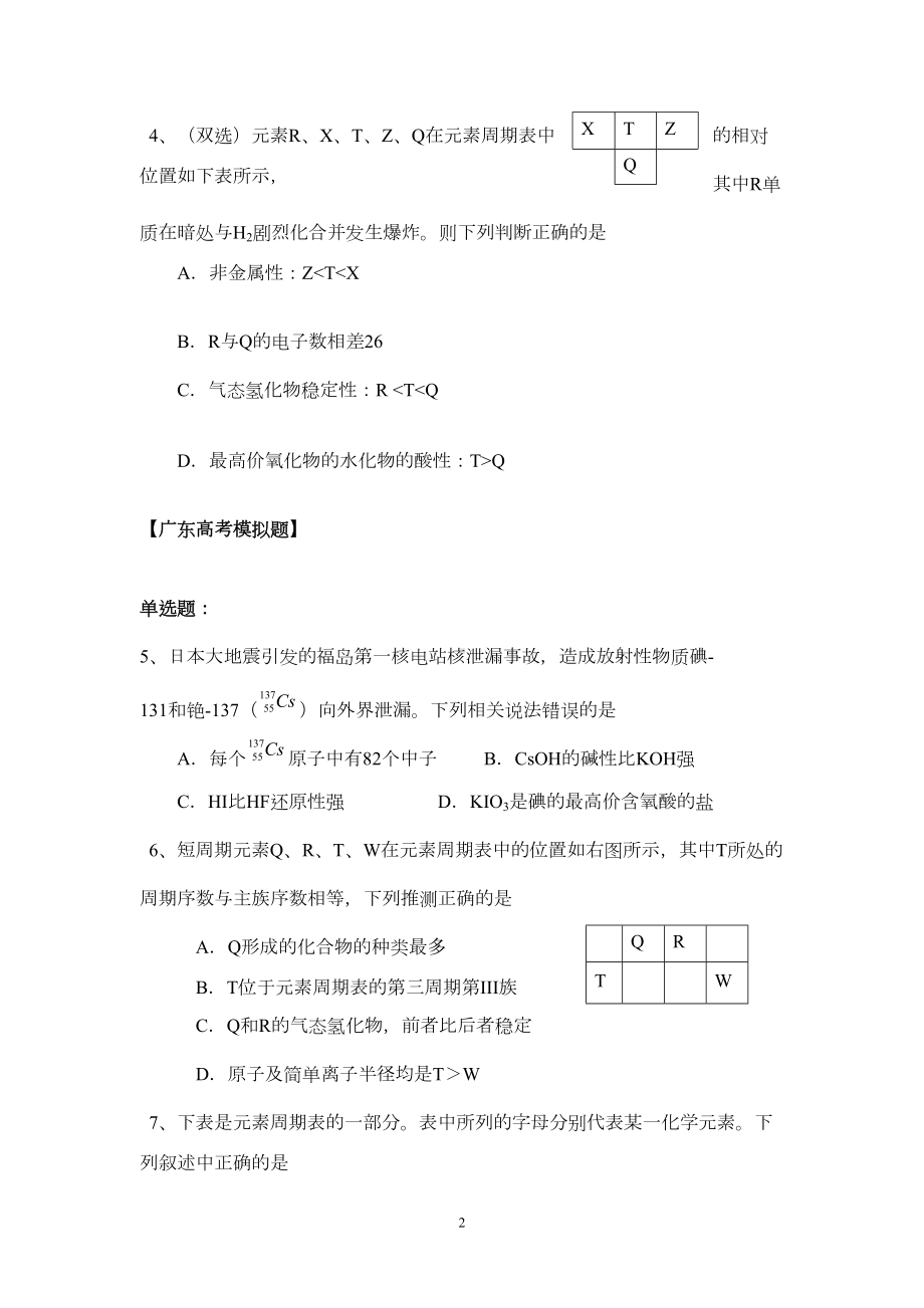 高考选择题库(元素周期律)(DOC 9页).doc_第2页