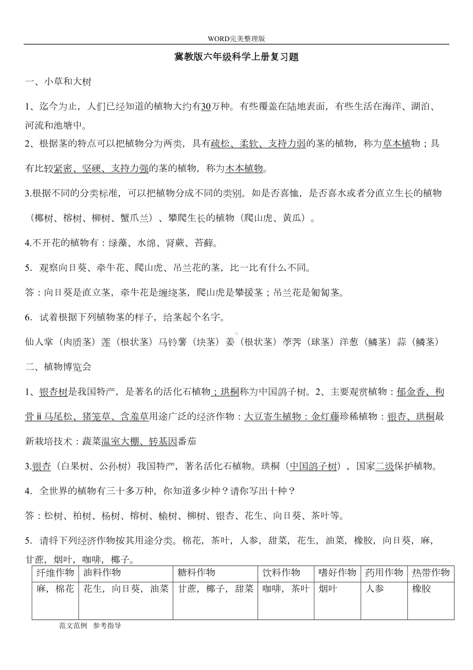 最全冀教版六年级科学(上册)复习试题(DOC 8页).doc_第1页