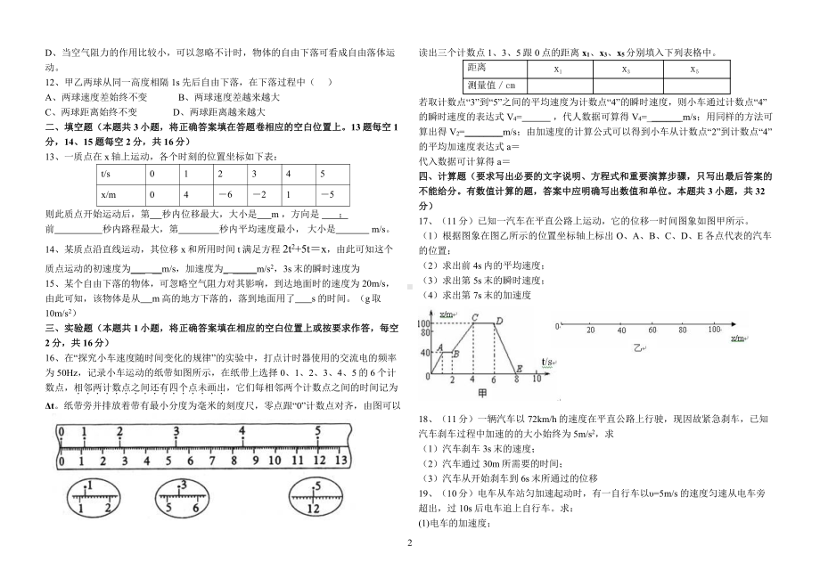 高一物理期中测试试卷(含答案)(DOC 5页).doc_第2页