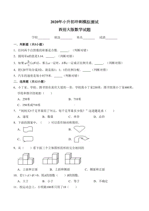 西师大版小升初数学考试题(含答案)(DOC 17页).doc