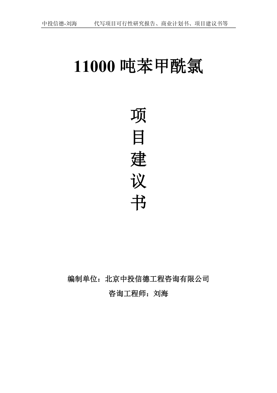 11000吨苯甲酰氯项目建议书-写作模板.doc_第1页