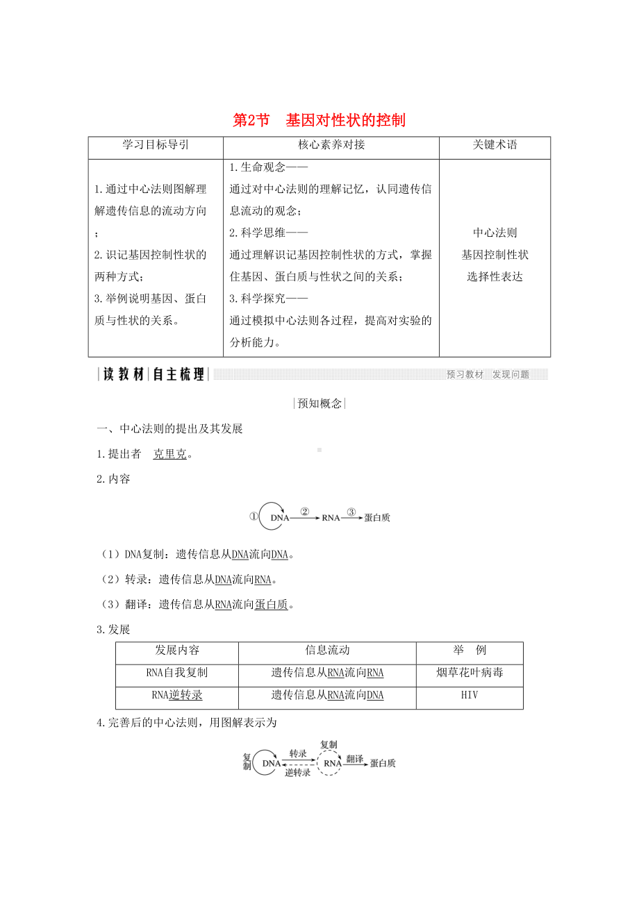 高中生物第4章基因的表达第2节基因对性状的控制学案新人教版(DOC 18页).docx_第1页