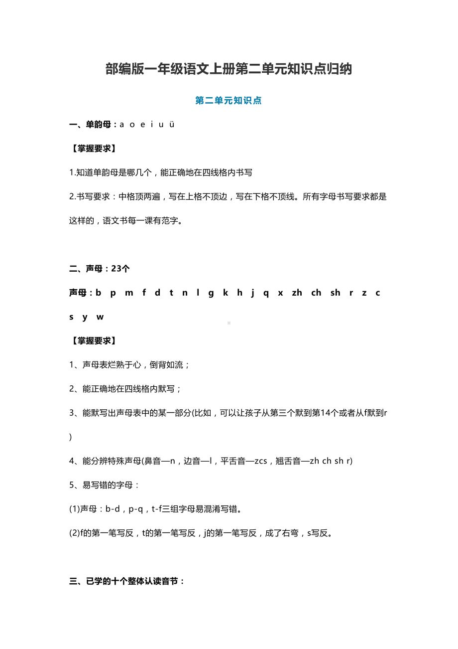 部编版一年级语文上册第二单元知识点归纳(DOC 4页).docx_第1页