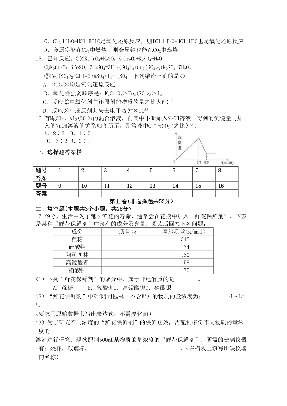 高一分班考试化学试卷(DOC 6页).docx_第3页