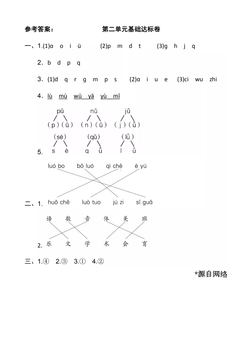 部编版一年级上册语文第二单元测试卷(含答案)(DOC 3页).doc_第3页