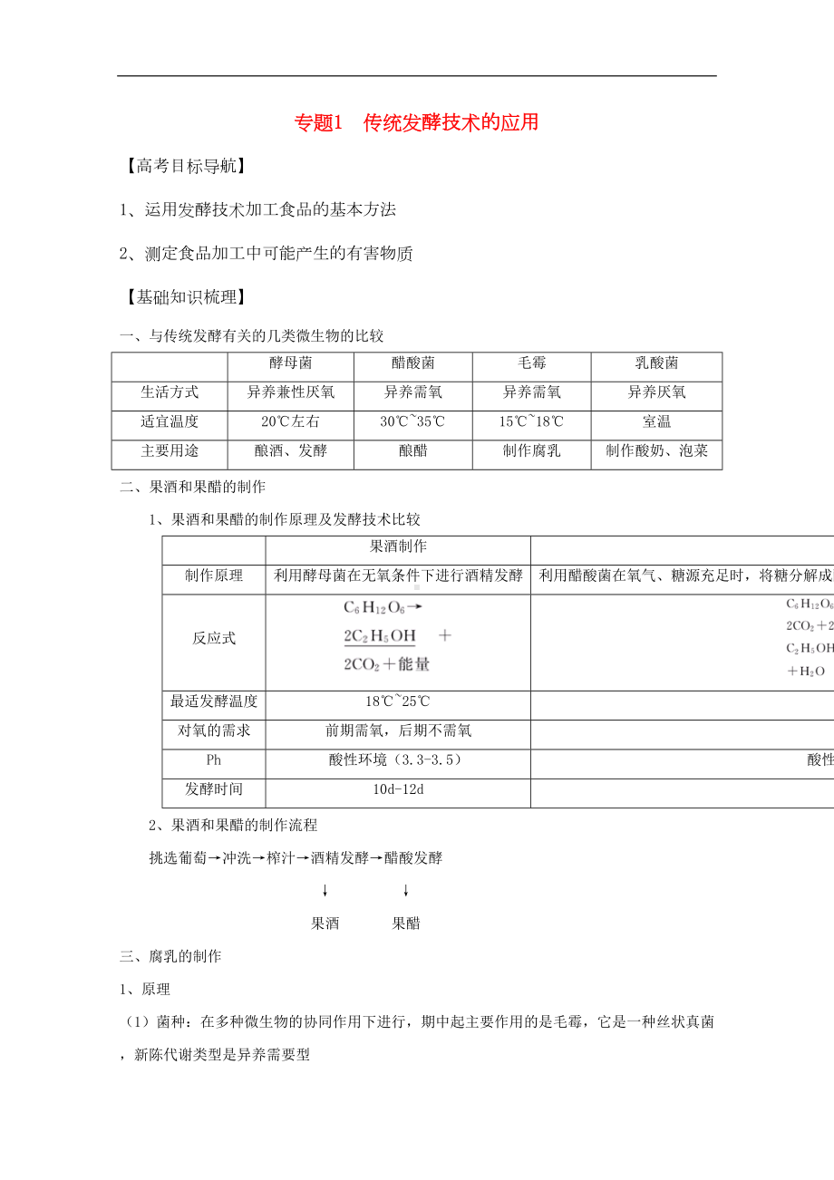 高三生物一轮复习-专题1-传统发酵技术学案-新人教版选修1(DOC 14页).doc_第1页