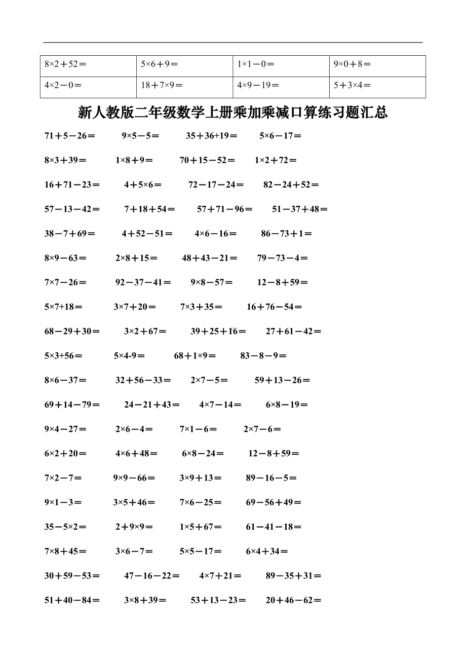 新人教版二年级数学上册乘加乘减口算练习题汇总(DOC 7页).doc_第1页