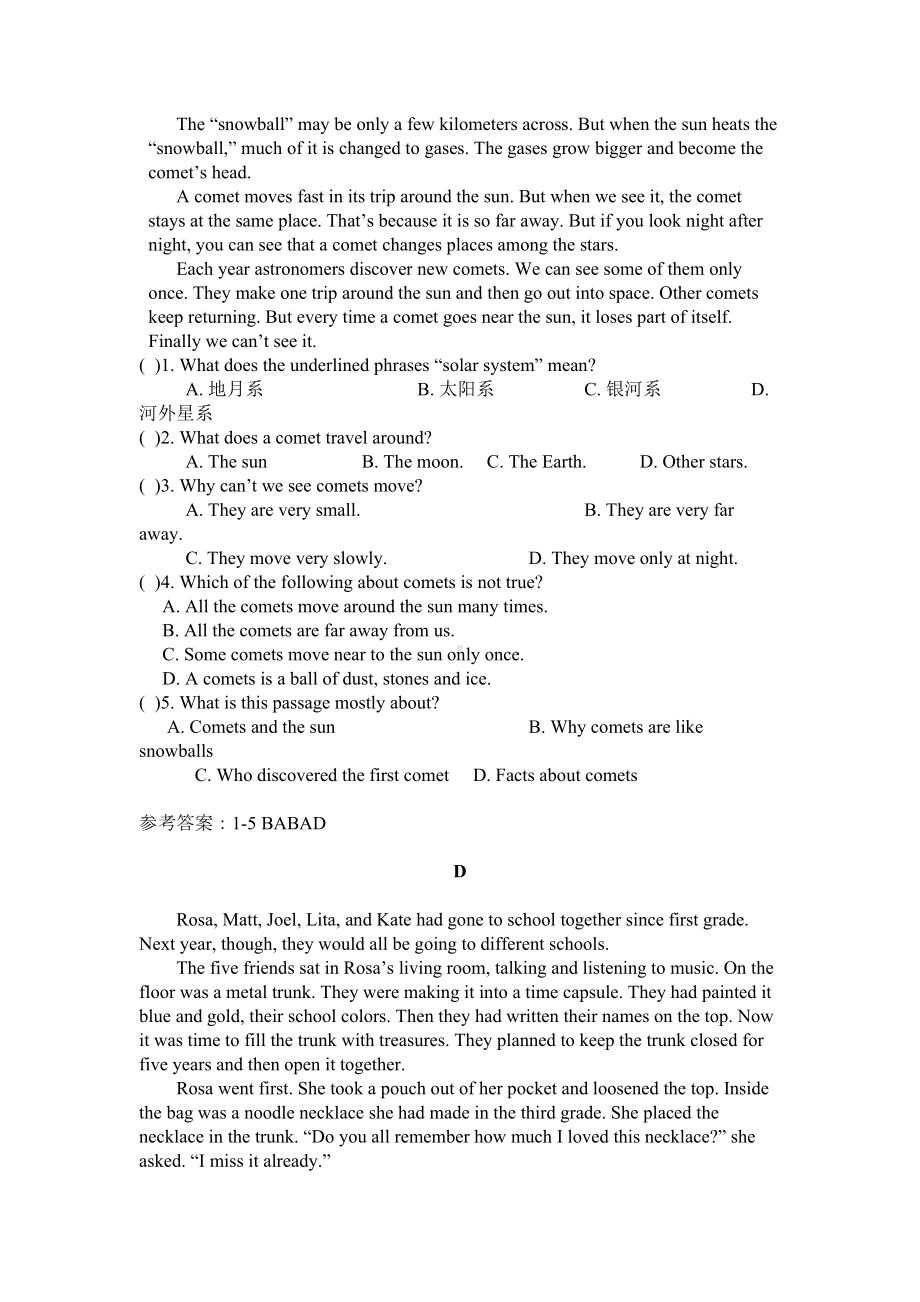 鲁教版英语八年级上册期中测试阅读理解试题专项训练及答案(DOC 4页).docx_第3页