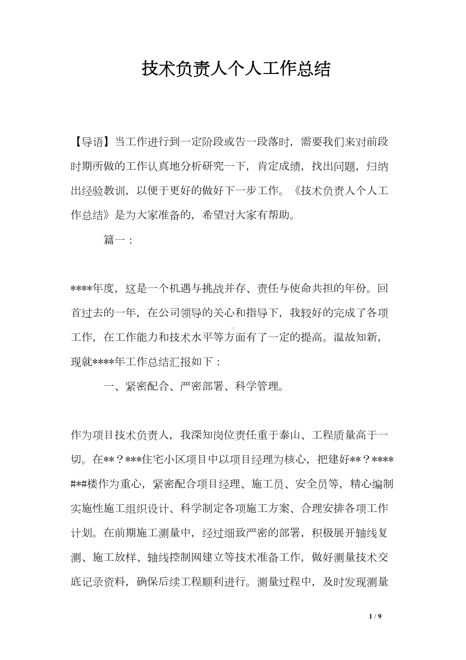 技术负责人个人工作总结(DOC 9页).doc_第1页