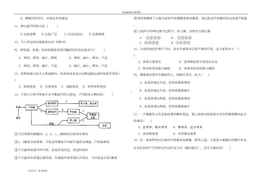 高中生物必修三第一二章测试题[含答案解析]-(DOC 10页).doc_第2页