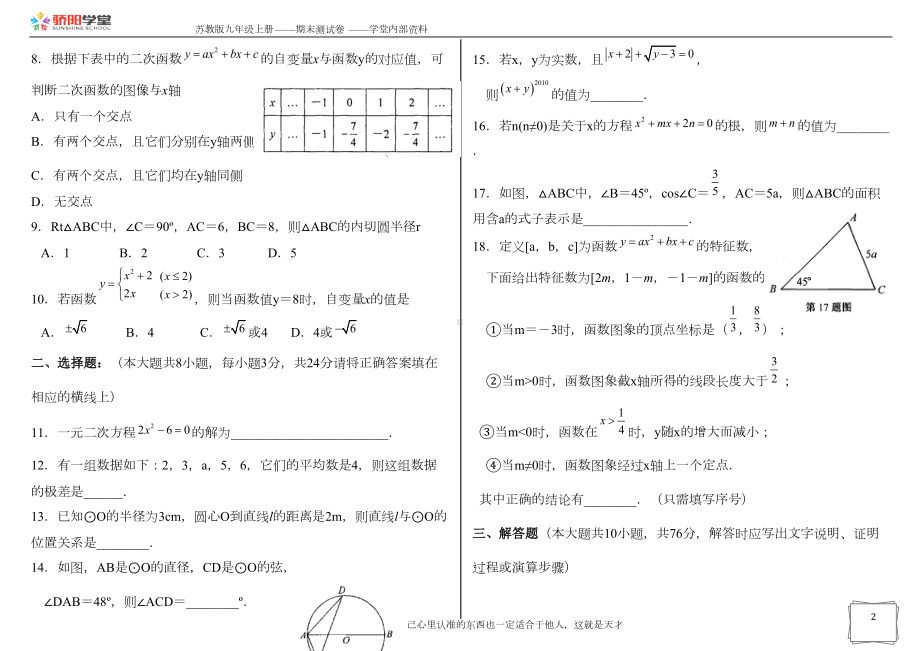 苏教版九年级上册期末测试卷(DOC 4页).docx_第2页