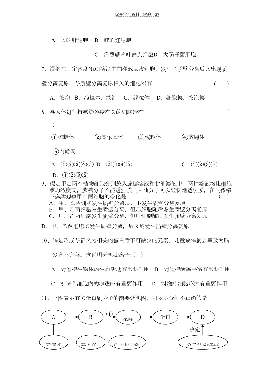 高中生物人教版必修一前四章练习题(DOC 7页).doc_第2页