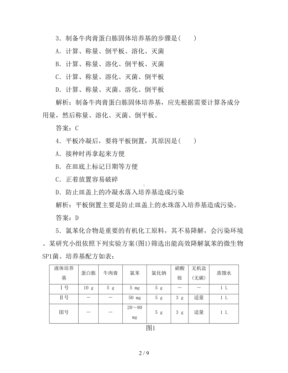 高中生物专题2微生物的培养与应用课题1微生物的实验室培养练习1(DOC 9页).doc_第2页