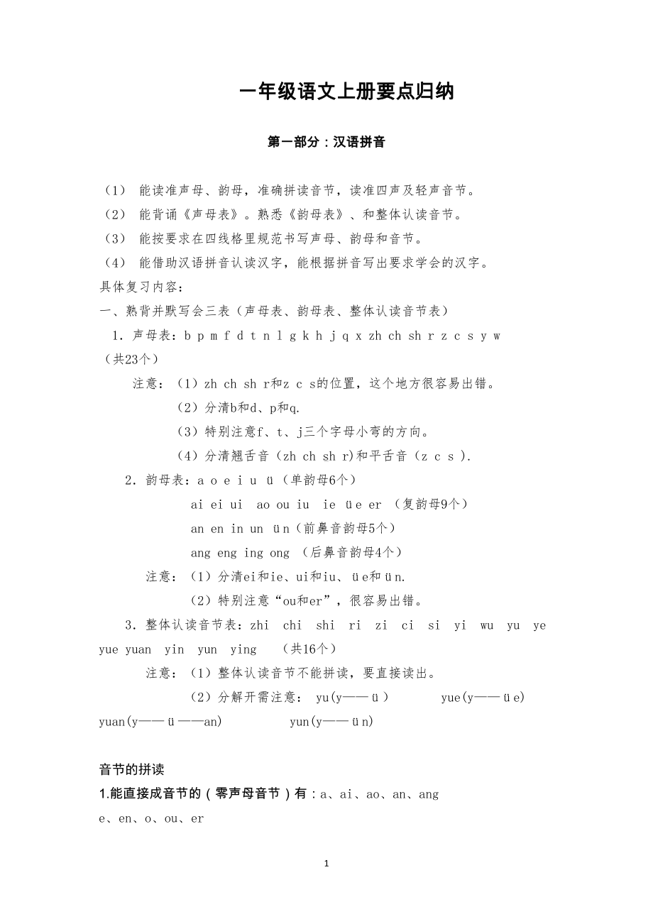 部编版人教版一年级语文上册知识点整理(DOC 14页).docx_第1页