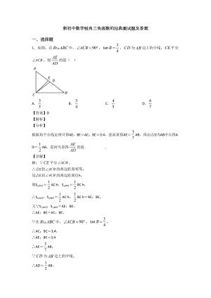 新初中数学锐角三角函数的经典测试题及答案(DOC 22页).doc