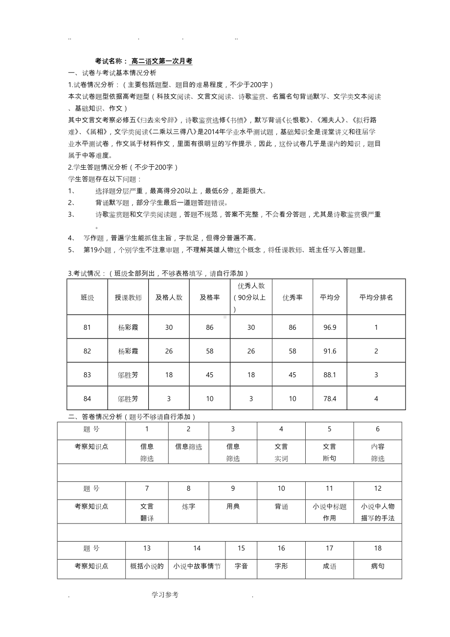 高二语文第一次月考试卷分析(DOC 11页).doc_第1页