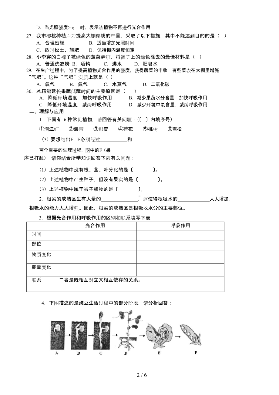 鲁教版初中初一六年级下册生物期末模拟试题及答案(DOC 6页).doc_第3页