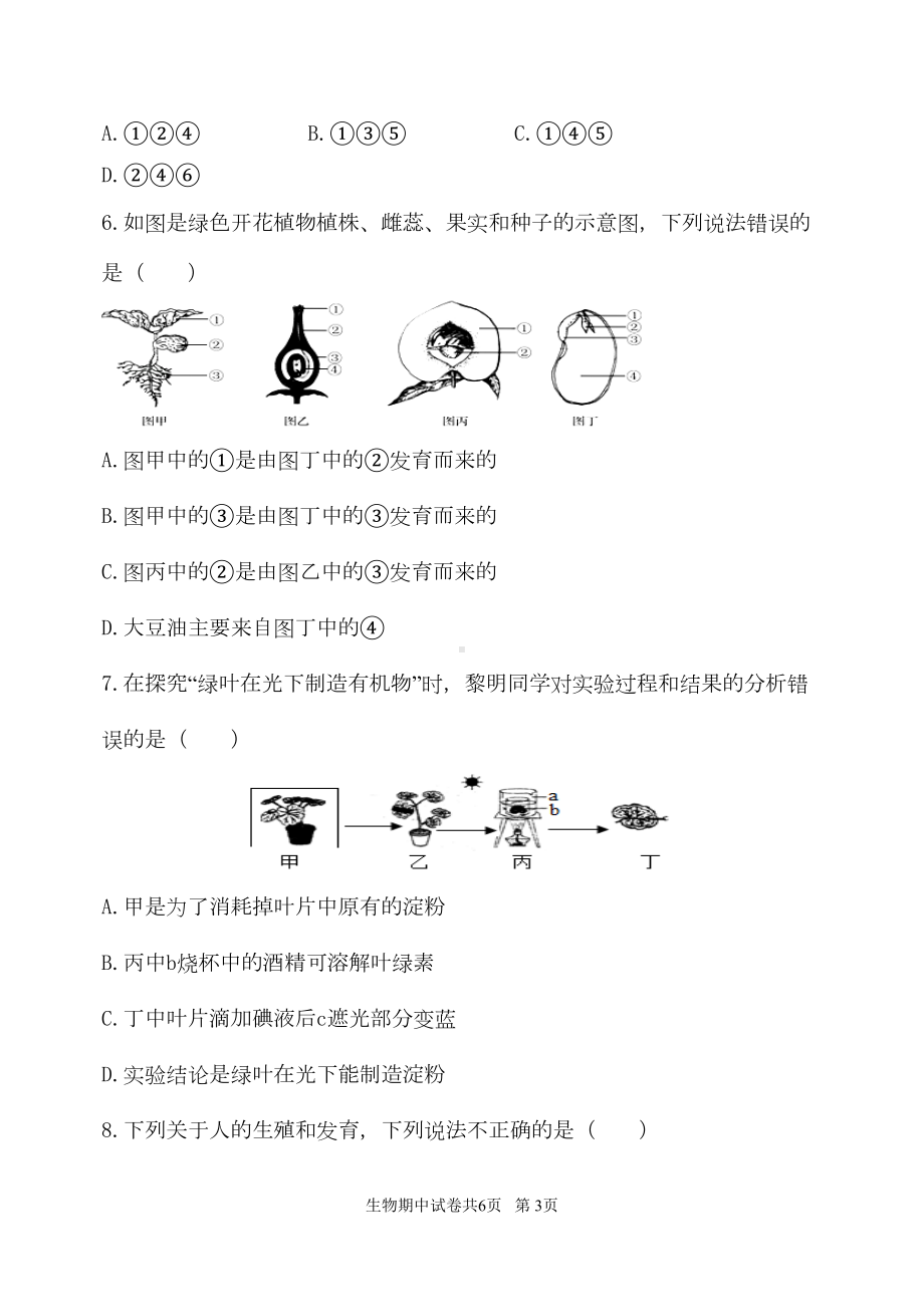 新人教版初中生物-中考复习-模拟试题及答案(一)(DOC 14页).doc_第3页