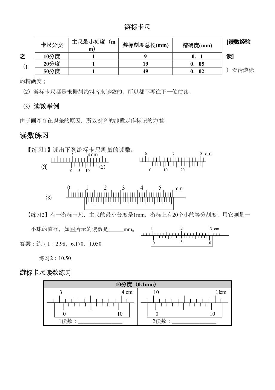 高中物理游标卡尺-千分尺-螺旋测微器读数习题(DOC 5页).doc_第1页