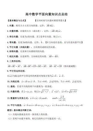 高中数学平面向量知识点总结归纳(DOC 8页).docx