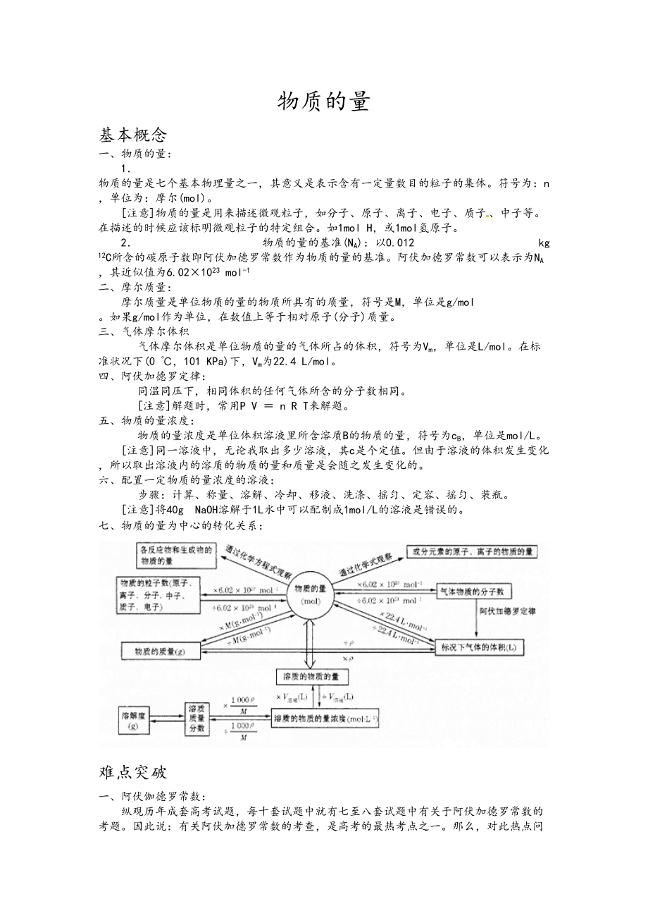 高三化学物质的量知识点以及习题(DOC 6页).doc_第1页