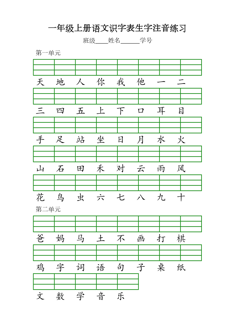 最新小学一年级语文习题试卷部编版一年级语文上册识字表注音练习题(DOC 5页).doc_第1页