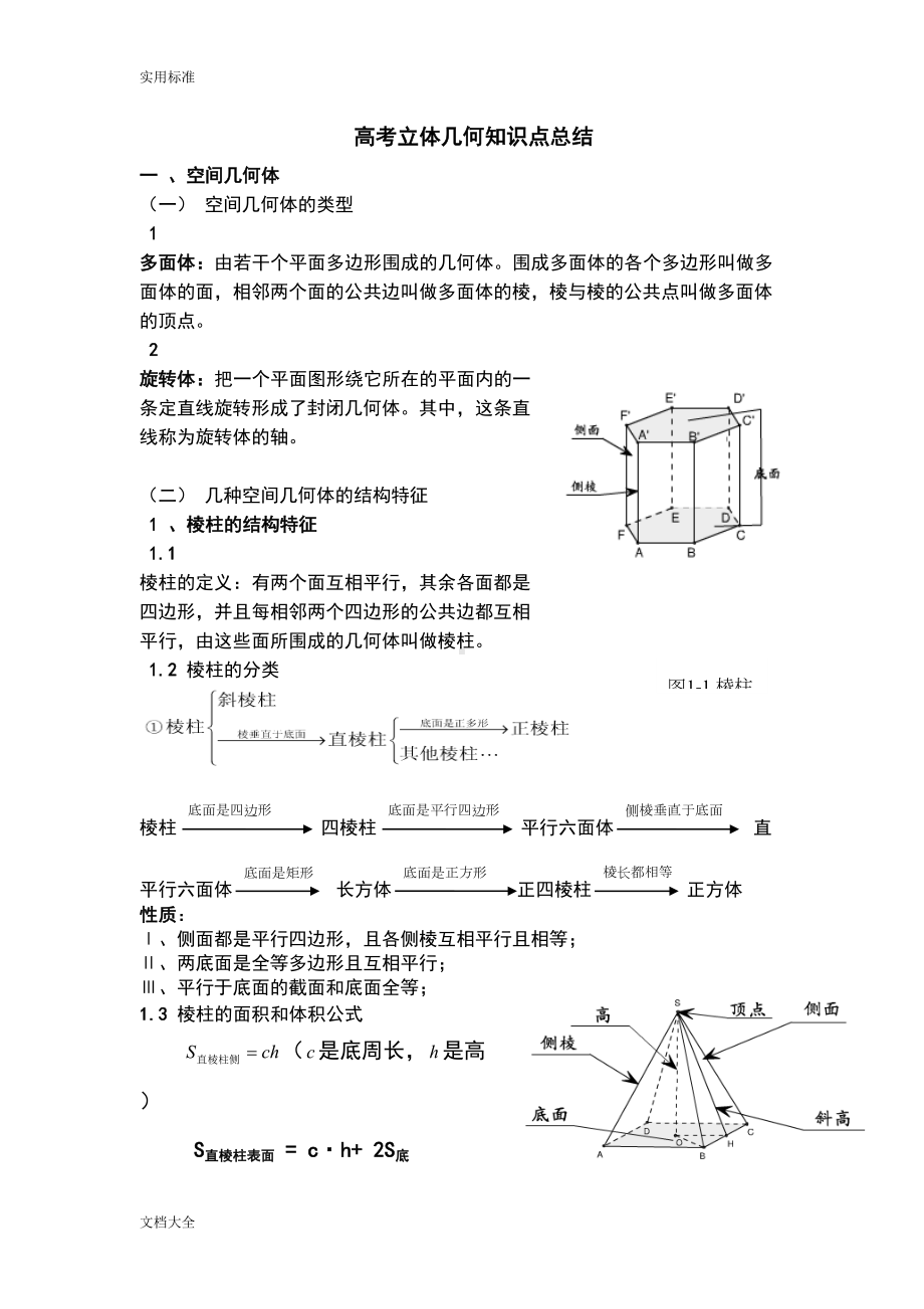 高考立体几何知识点总结材料(详细)(DOC 11页).doc_第1页