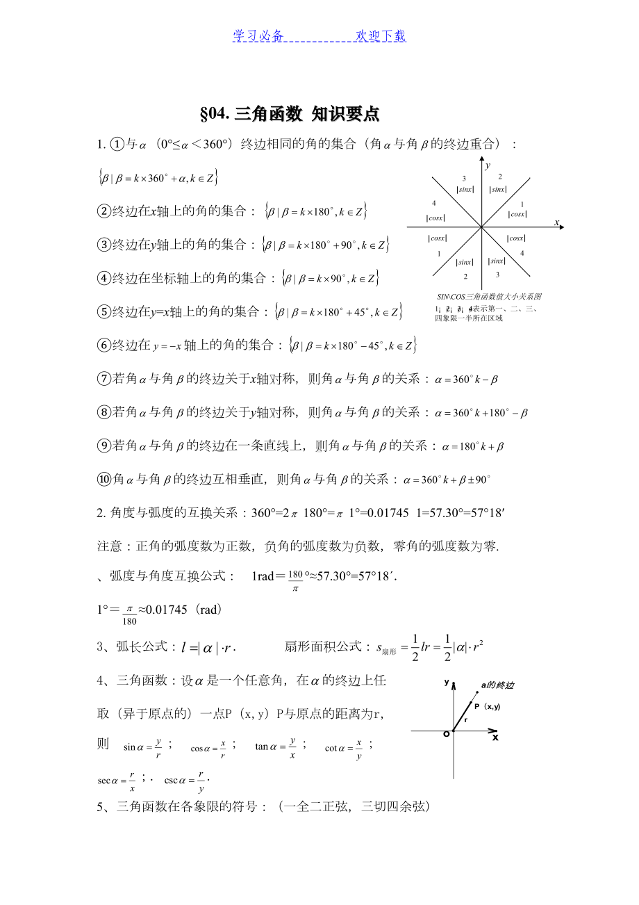 高中必修四三角函数知识点总结(DOC 9页).doc_第1页