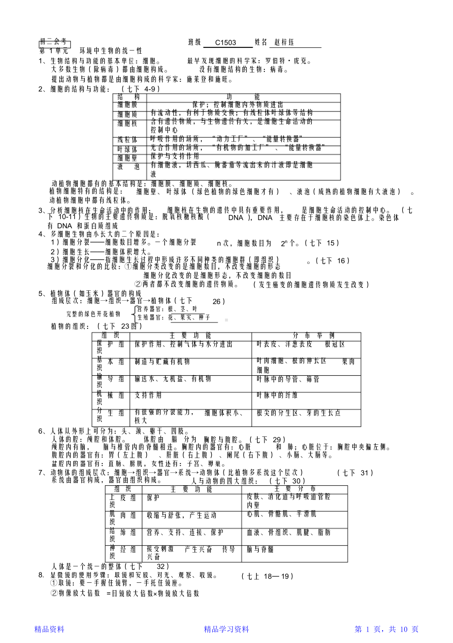 最完整人教版八年级生物全册知识点汇总(精华版)(DOC 10页).docx_第1页