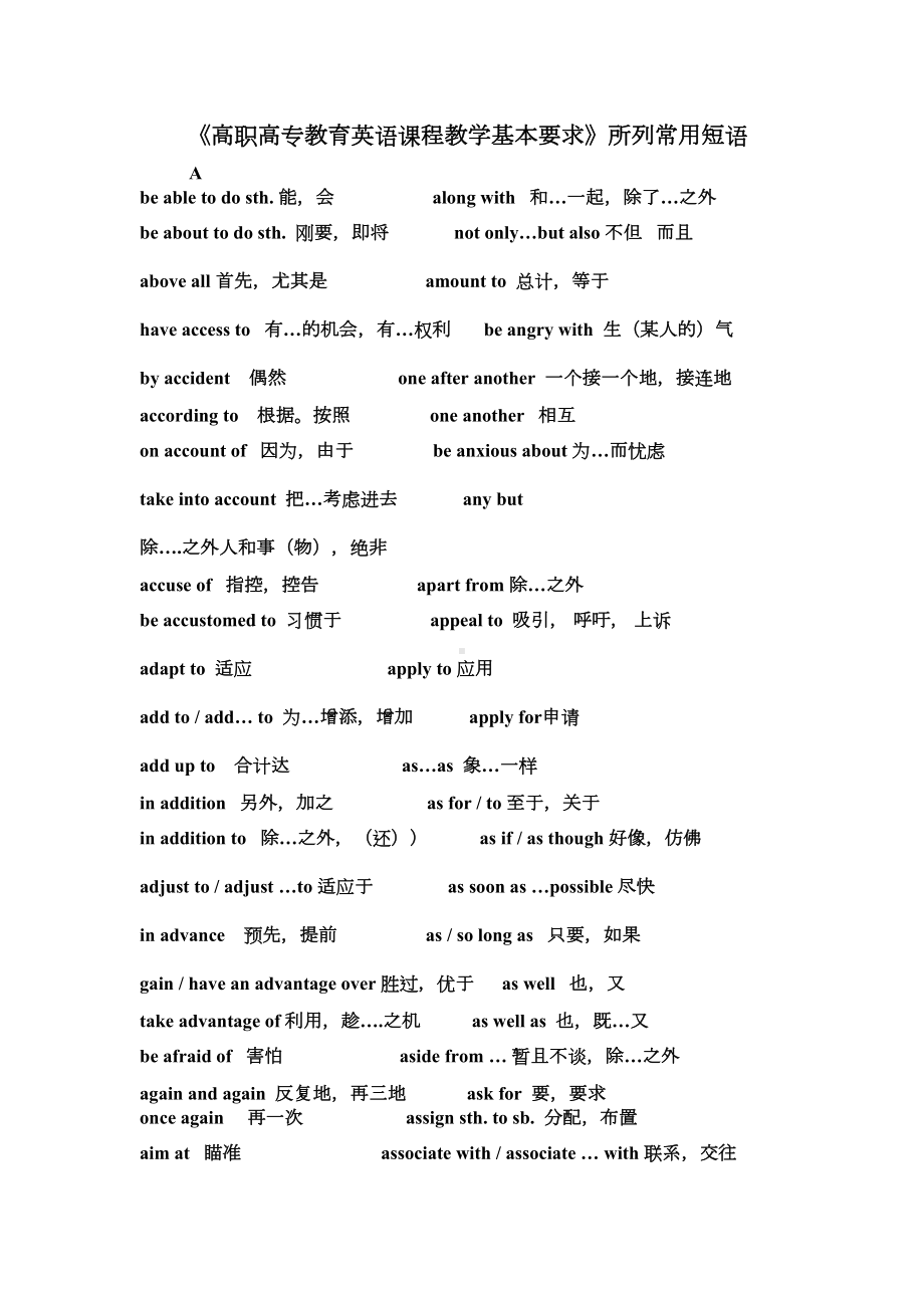 高职高专教育英语课程教学基本要求所列常用短语(DOC 12页).doc_第1页