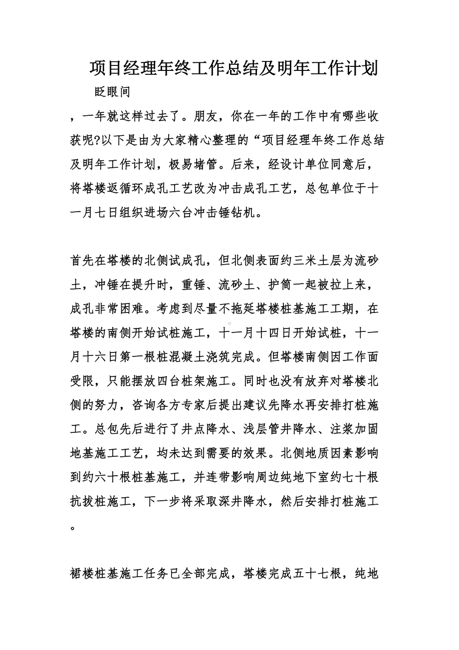 项目经理年终工作总结及明年工作计划(DOC 27页).doc_第1页