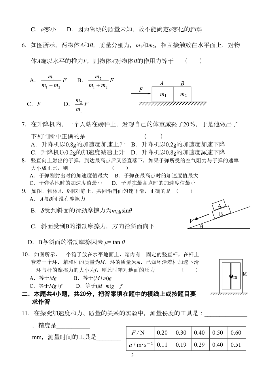 高一物理牛顿运动定律综合测试题(DOC 6页).doc_第2页